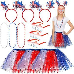 7492 12 Pcs 4th Of July Costume Accessoriess Blue Red White